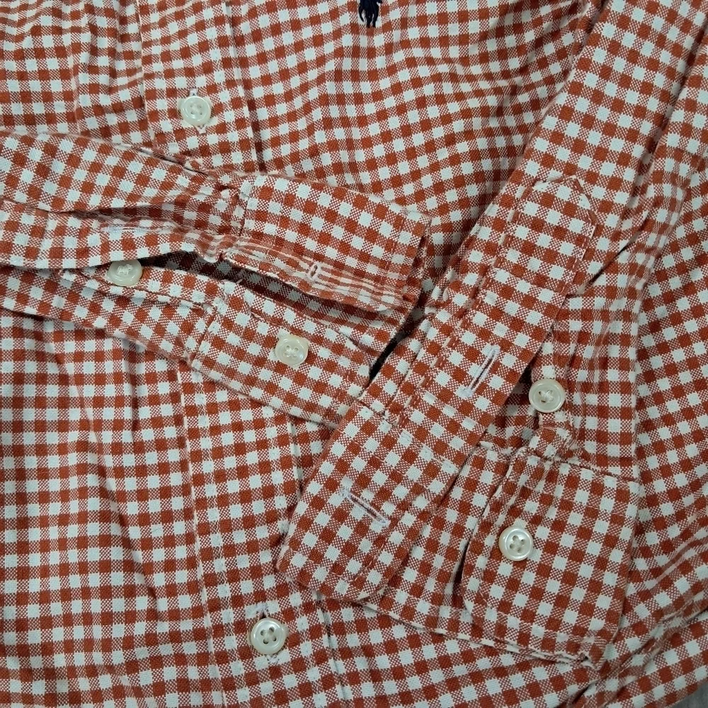 Ralph Lauren Boys Button Down Shirt Gingham Long Sleeve Orange Plaid 3T Pony